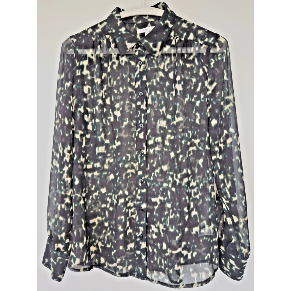 GAP Shirt Women's Size XS Mesh Camo Animal Print Long Sleeve Top Sheer